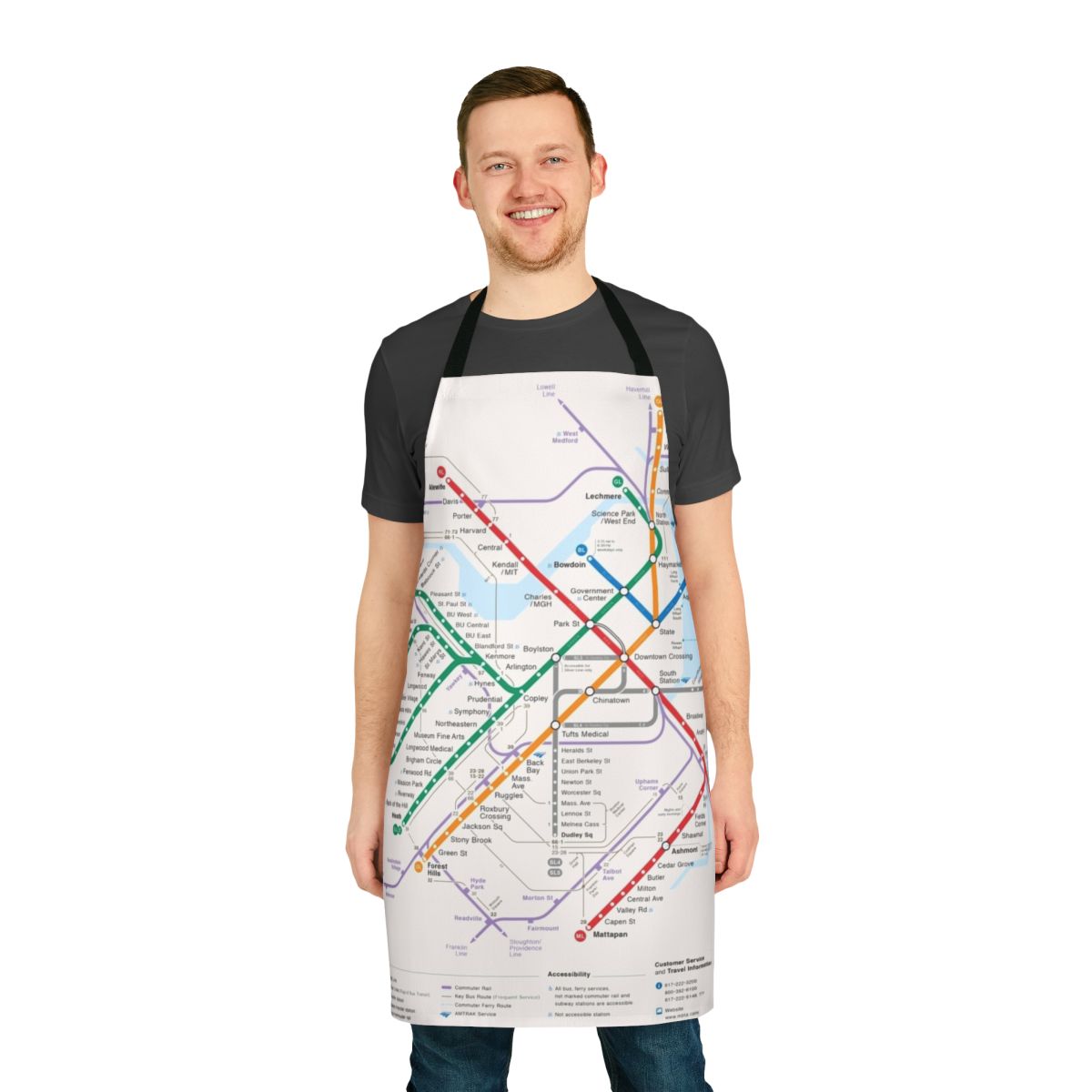 Boston area transport system map printed on a high-quality apron