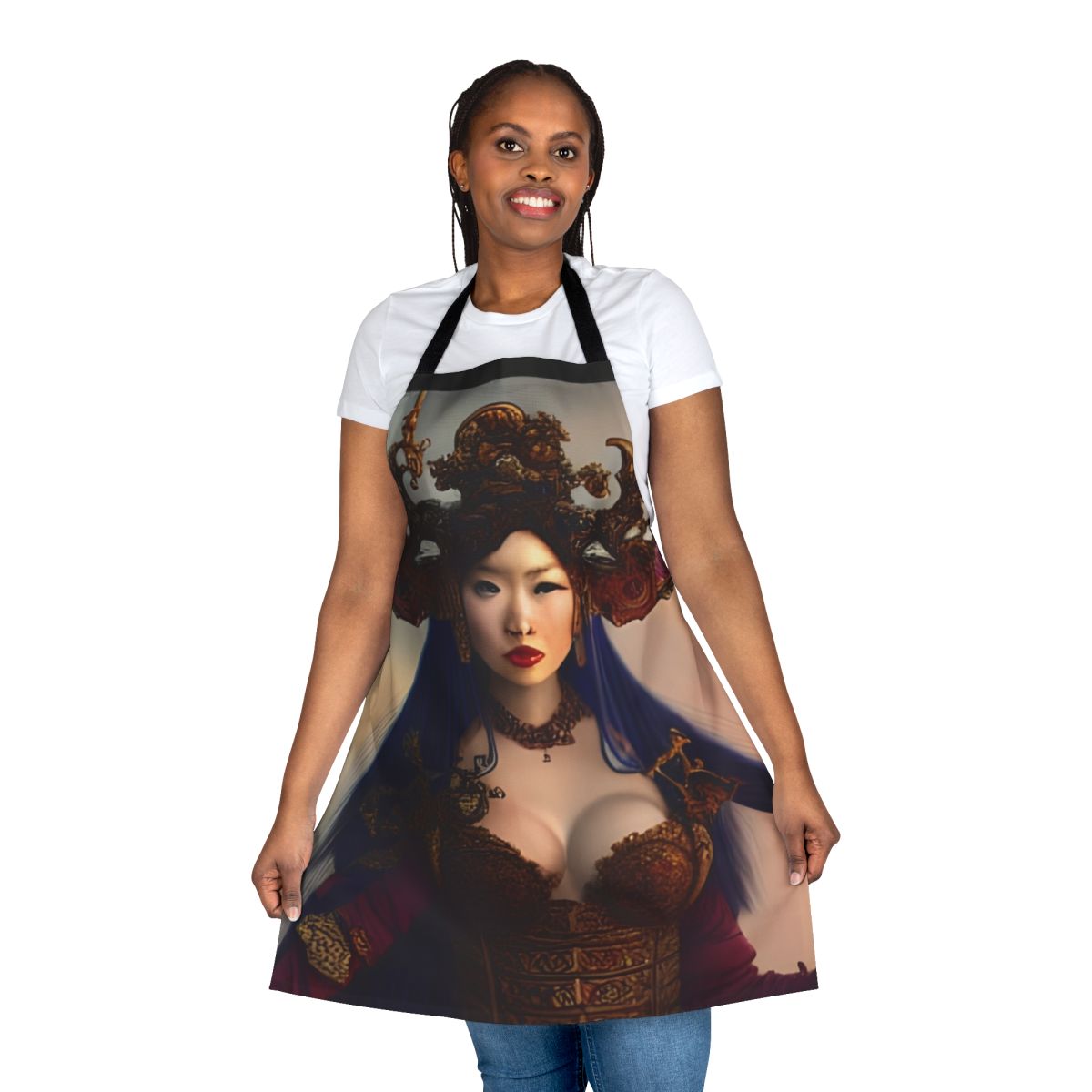 Stylized portrait of Zheng Yi Sao, the renowned 19th century Chinese pirate queen, featured on a high-quality apron.