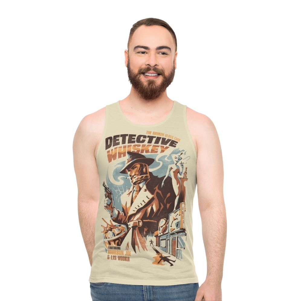 Unisex tank top with detective and whiskey design