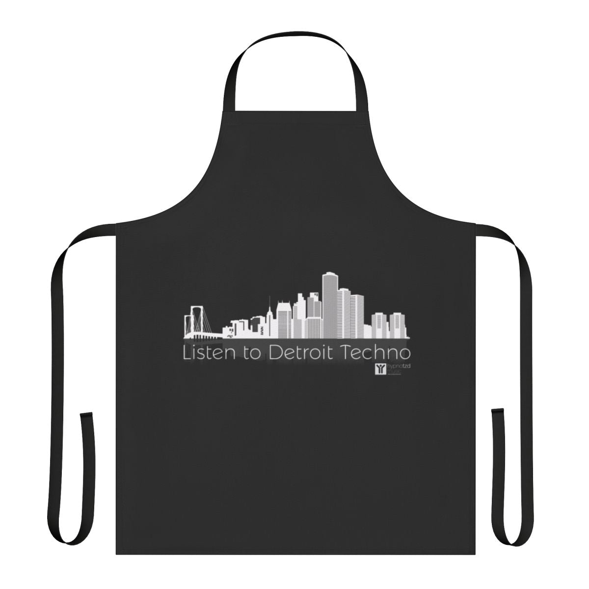 Detroit techno-inspired apron with electronic music-themed design
