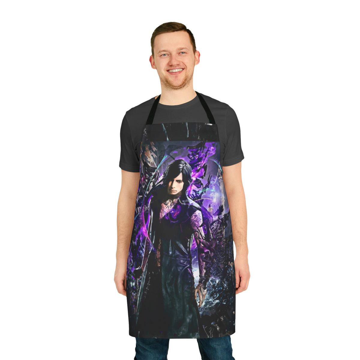 Devil May Cry inspired gamer apron with characters Dante, Nero, and Vergil