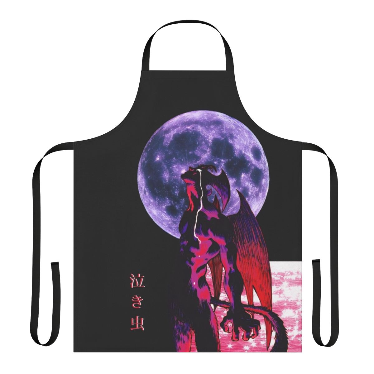 Devilman Crybaby-inspired apron with Akira Fudo design, glitter, and 90s aesthetic elements