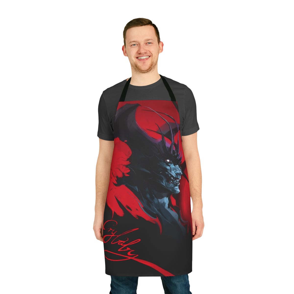 Devilman-themed apron featuring a demonic design for anime enthusiasts