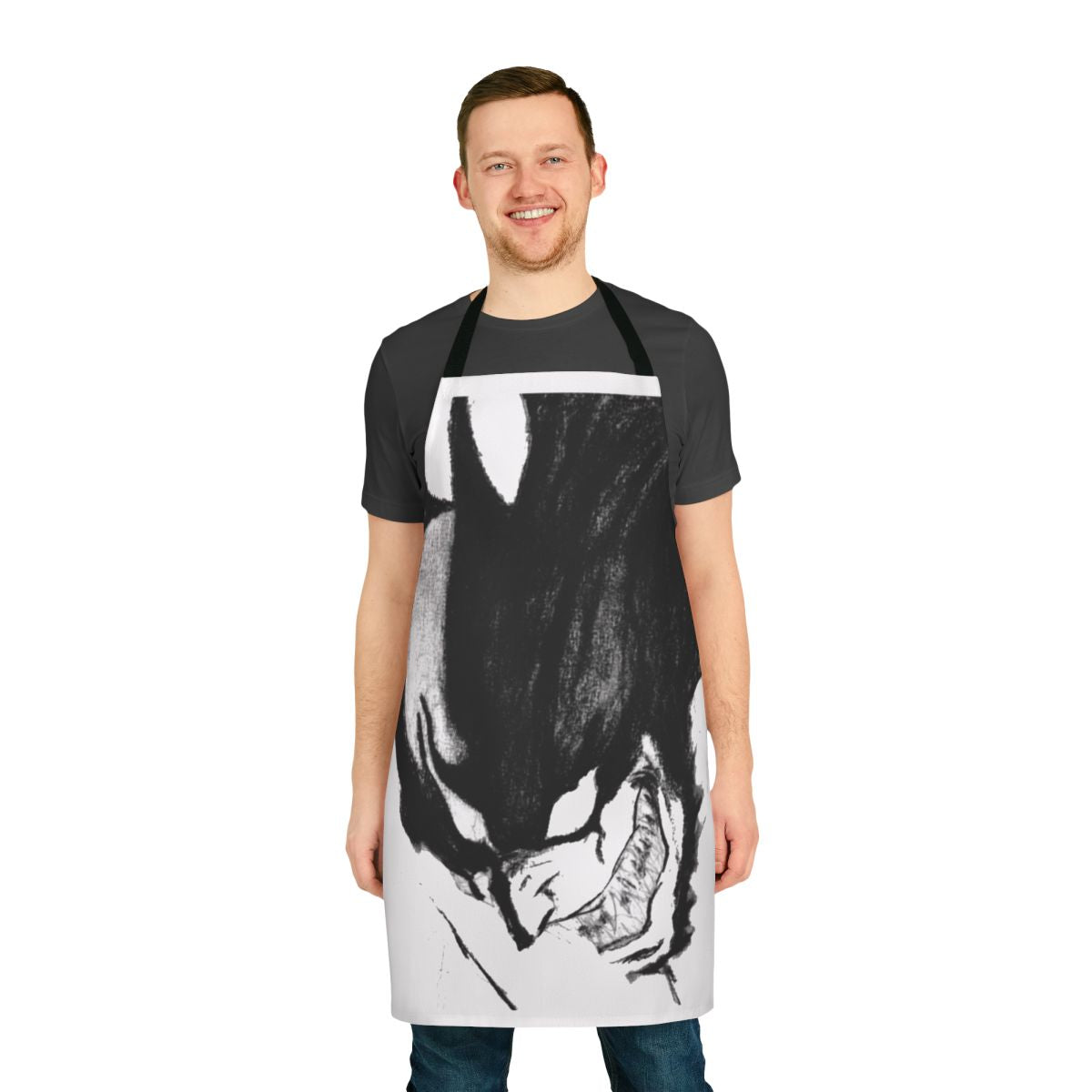 Devilman inspired black and white apron with superhero design