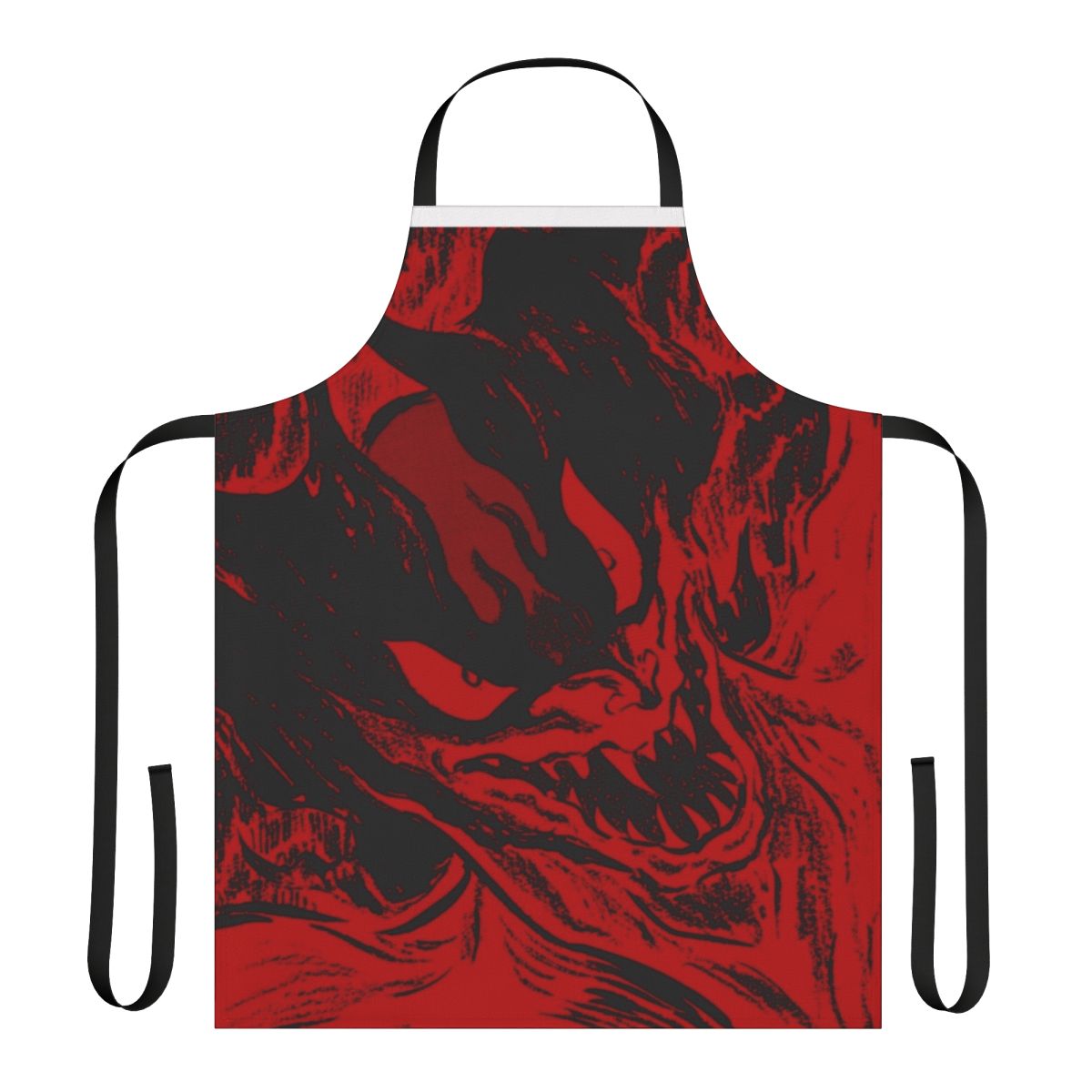Devilman-inspired horror-themed apron featuring red and black graphic design