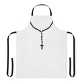 Black rosary beads apron with Catholic cross and crucifix design