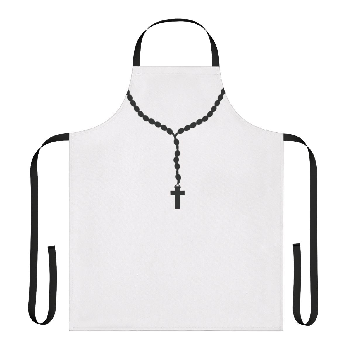 Black rosary beads apron with Catholic cross and crucifix design