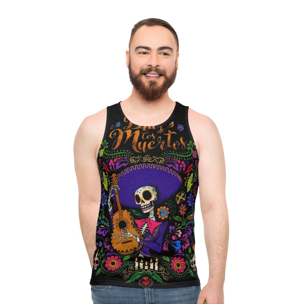 Dia de los muertos tank top with skeleton and sugar skull design
