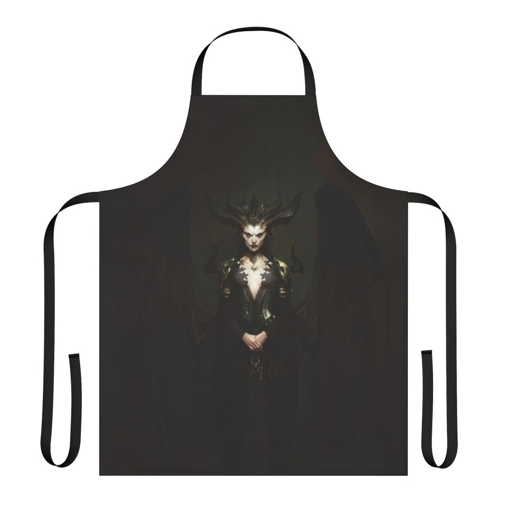 A cooking apron featuring the Diablo 4 Lilith character and design