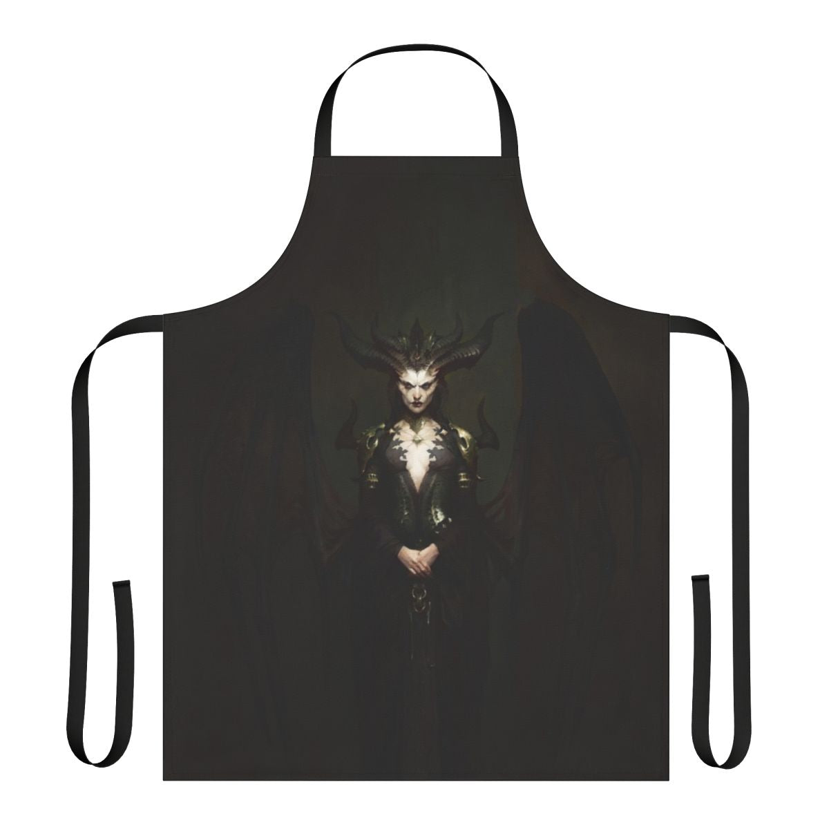 A cooking apron featuring the Diablo 4 Lilith character and design