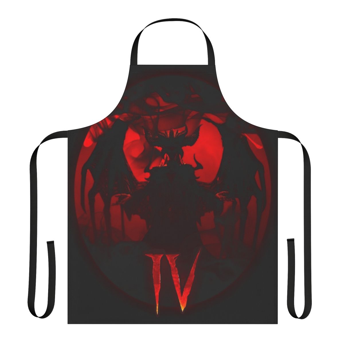 Diablo 4 Lilith-themed apron with demonic imagery and text
