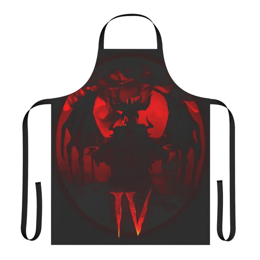 Diablo 4 Lilith-themed apron with demonic imagery and text