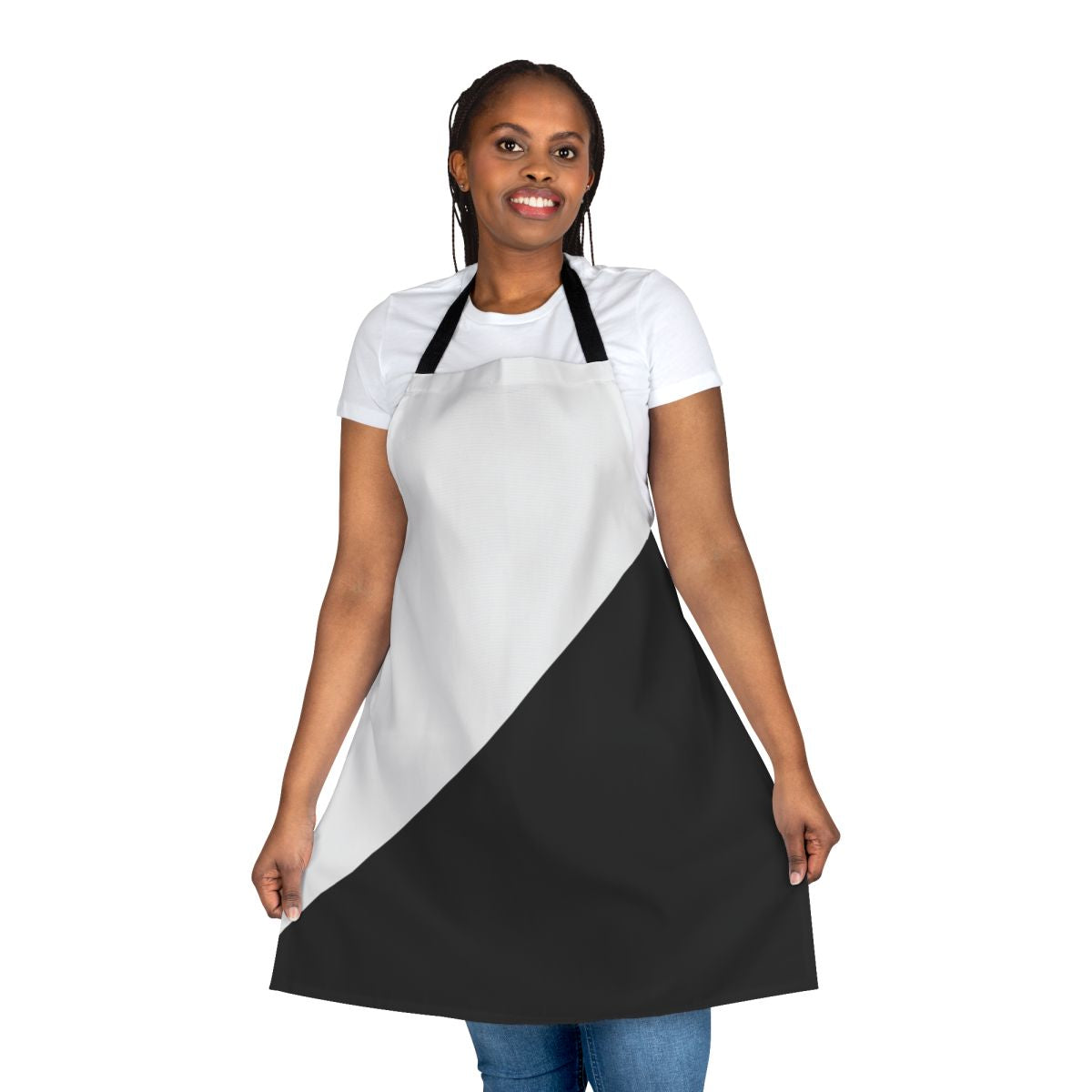 Diagonal black and white geometric pattern apron for cooking and baking