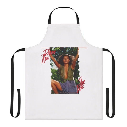 A black apron featuring the album cover art and a quote from Diana Ross' iconic album "The Boss"
