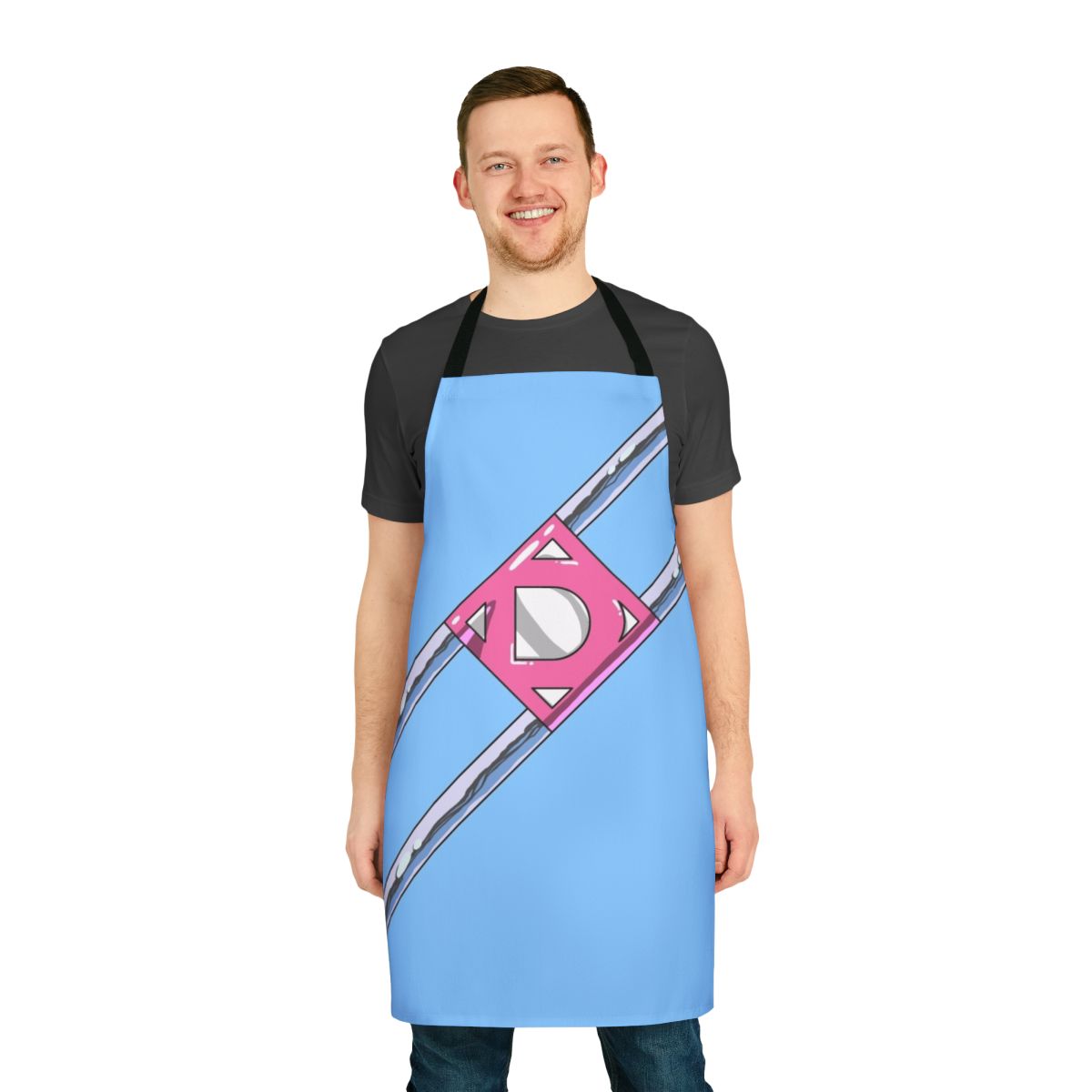 Comic-style apron featuring the Diaperman logo and design, perfect for adult baby and diaper lover enthusiasts.