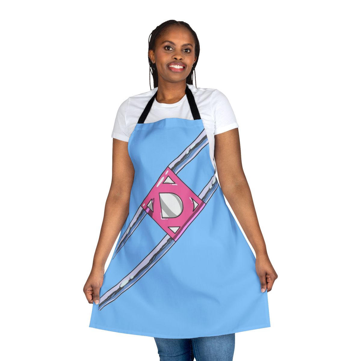 Comic-style apron featuring the Diaperman logo and design, perfect for adult baby and diaper lover enthusiasts.