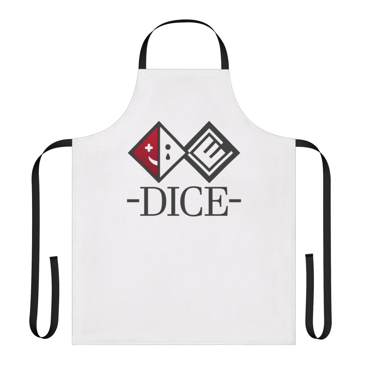 A high-quality apron featuring the iconic D I C E logo design, perfect for Danganronpa fans.