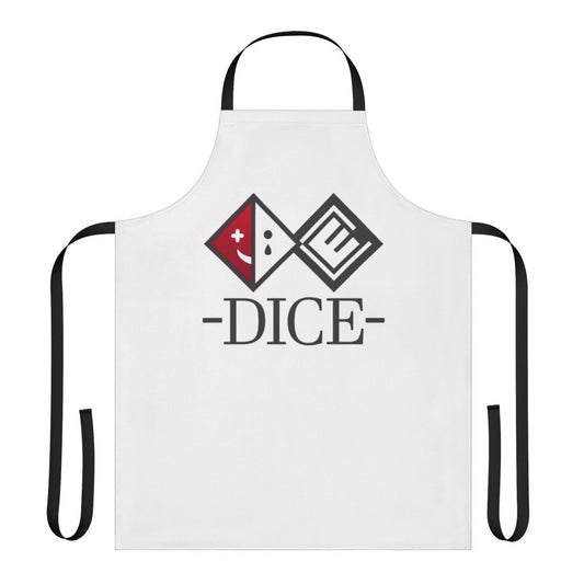 A high-quality apron featuring the iconic D I C E logo design, perfect for Danganronpa fans.