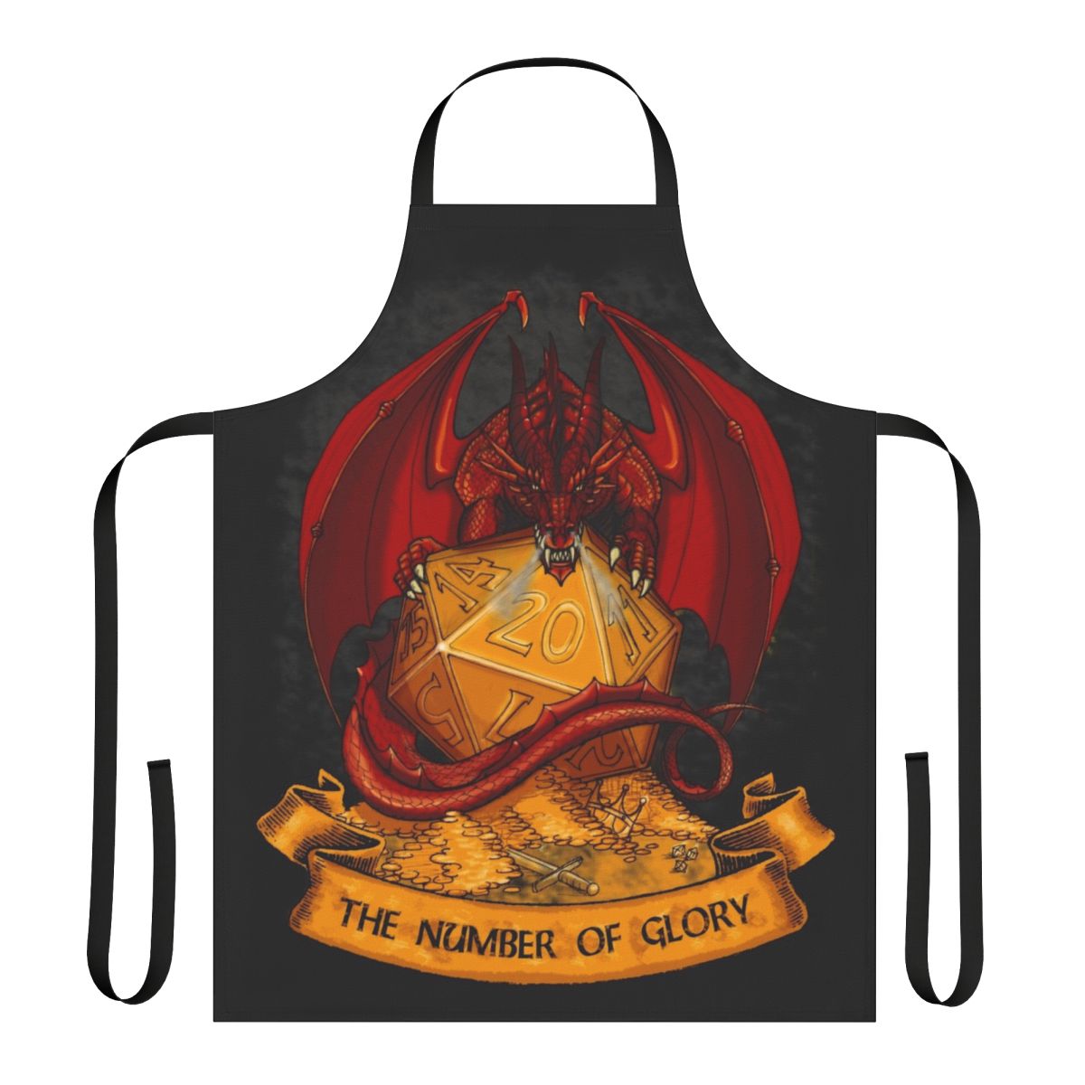 Apron with dice and fantasy gaming graphics