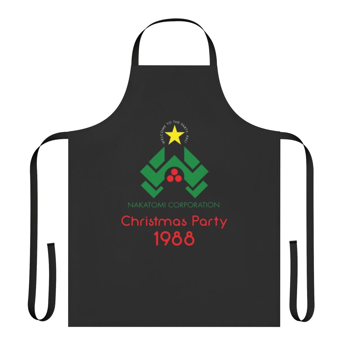 "Die Hard" inspired party apron with McClane and Nakatomi logo