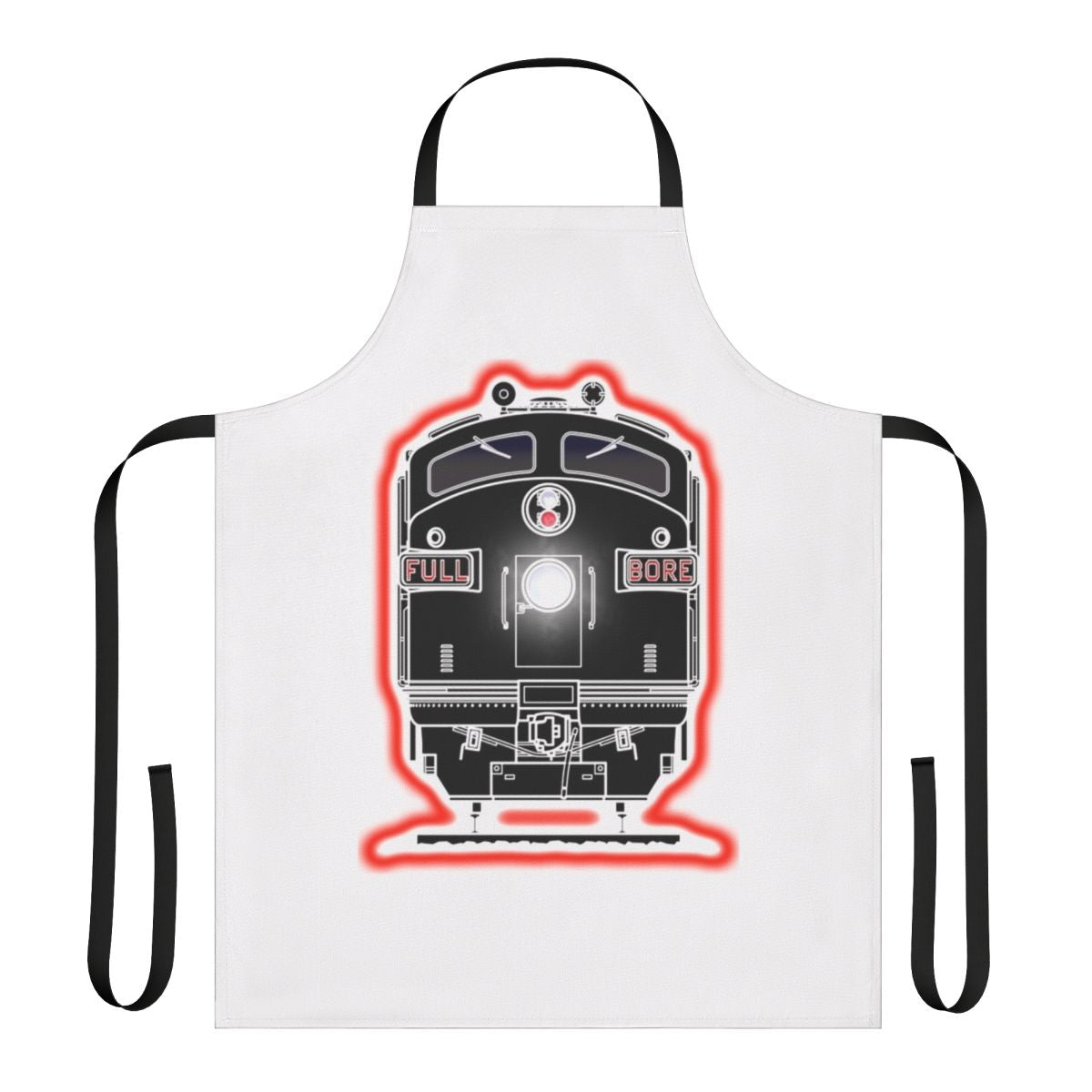 Diesel locomotive-themed apron with detailed graphics