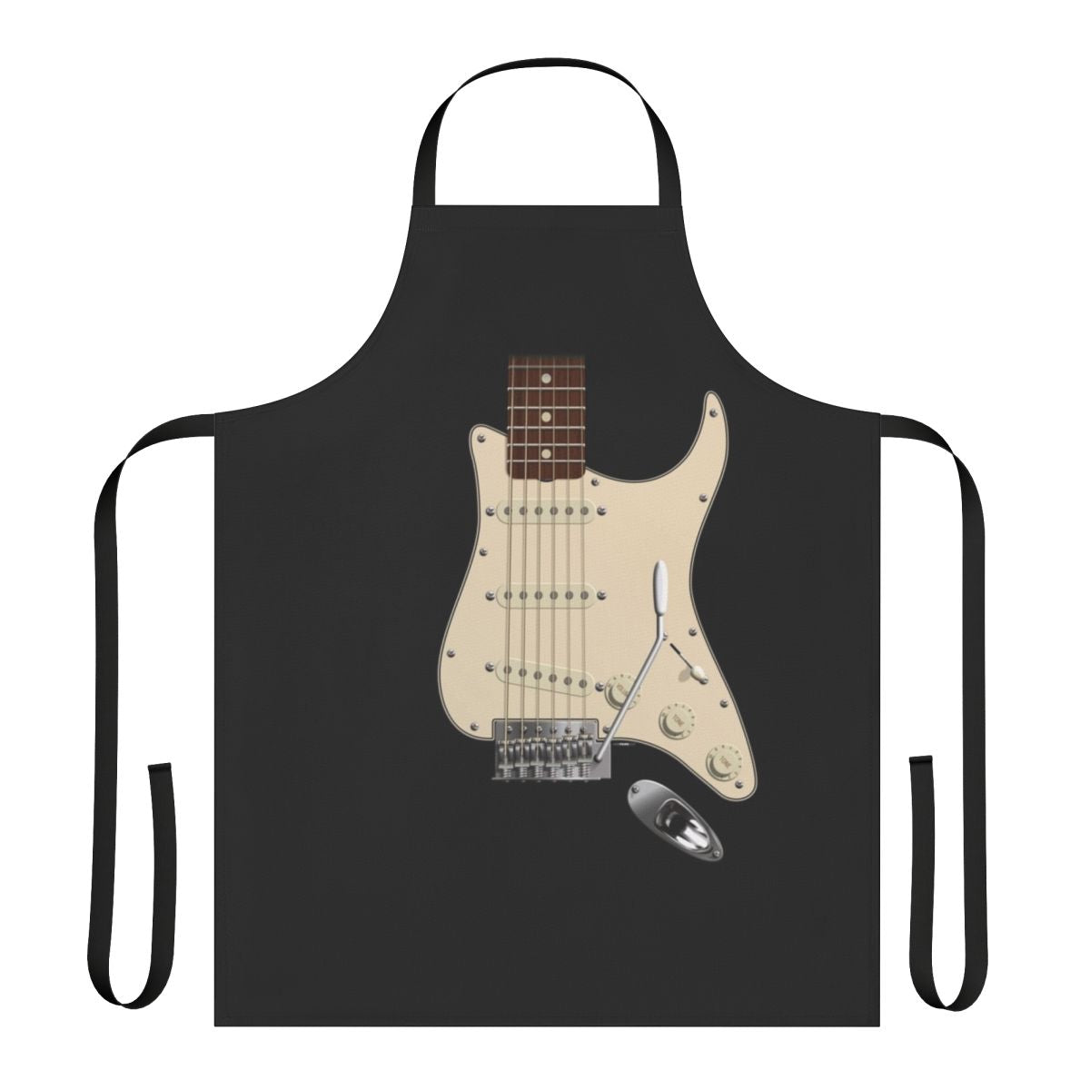 Digital illustration of a Fender-style electric guitar printed on a high-quality apron for music enthusiasts.