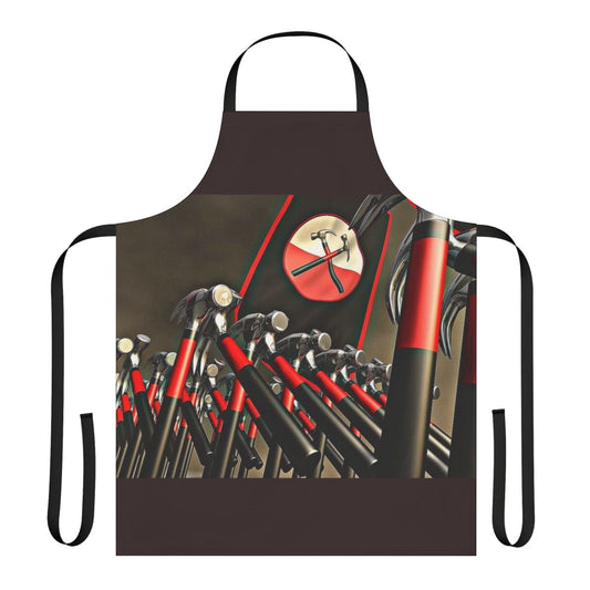 Digitally enhanced apron featuring a cartoon hammer design inspired by Pink Floyd's The Wall
