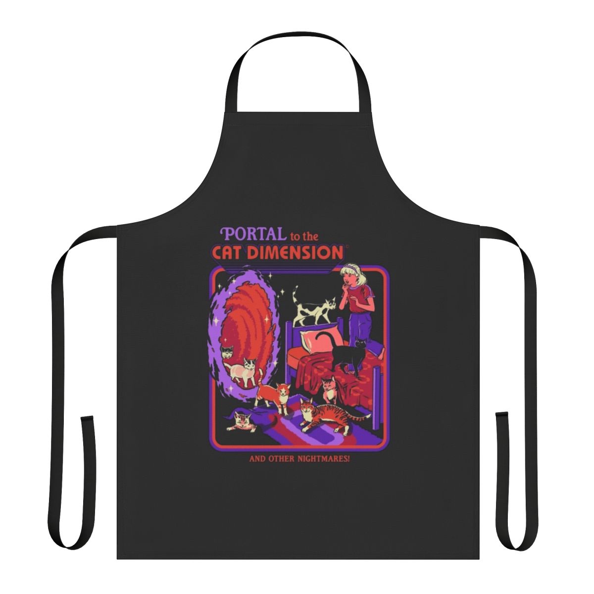Dimensional Cat Apron featuring a cat in a retro sci-fi portal design