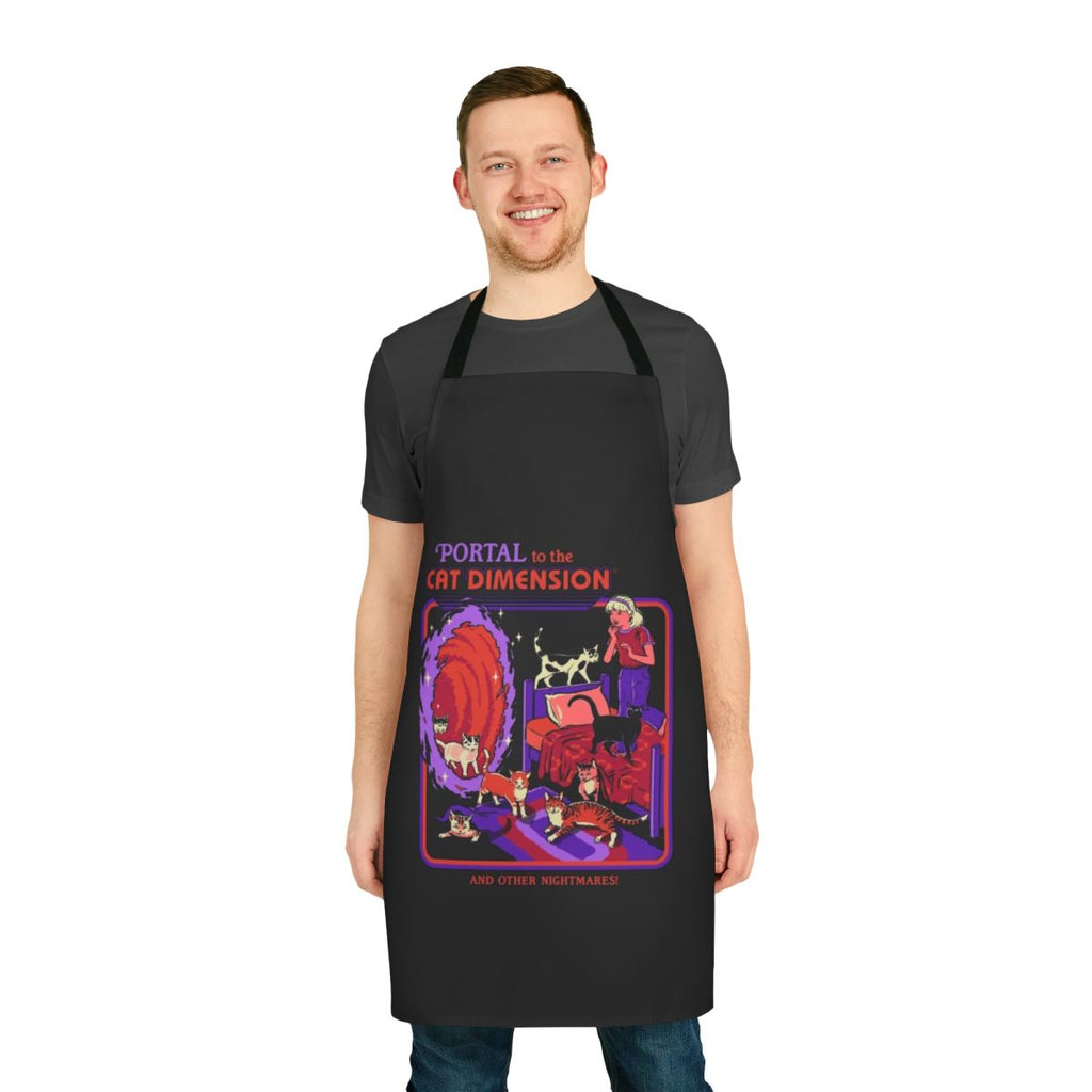 Dimensional Cat Apron featuring a cat in a retro sci-fi portal design