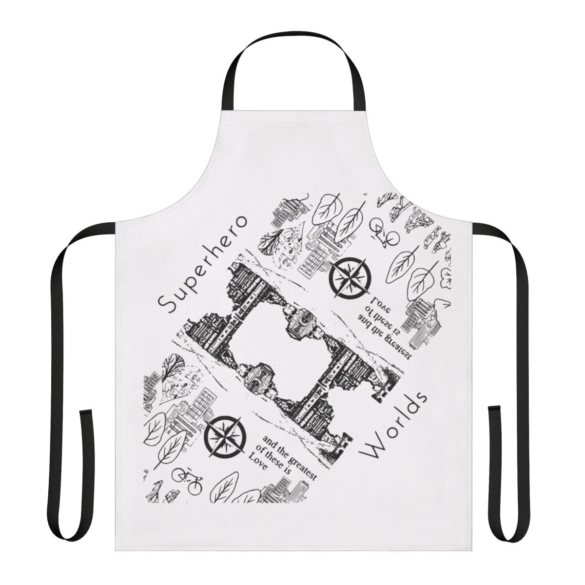 Apron featuring a dimensional superhero graphic design