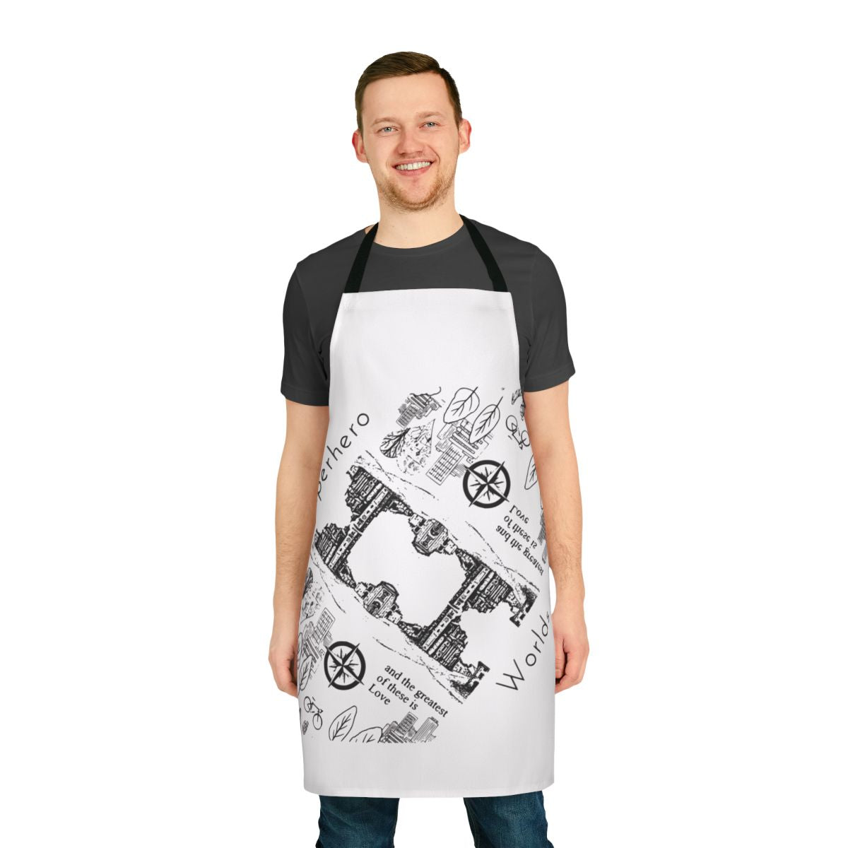 Apron featuring a dimensional superhero graphic design