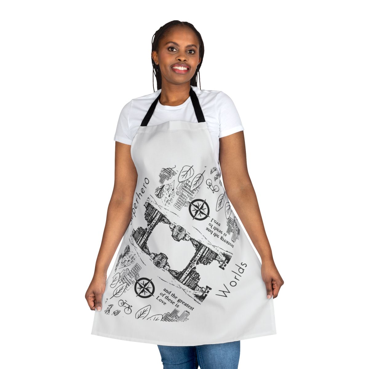Apron featuring a dimensional superhero graphic design