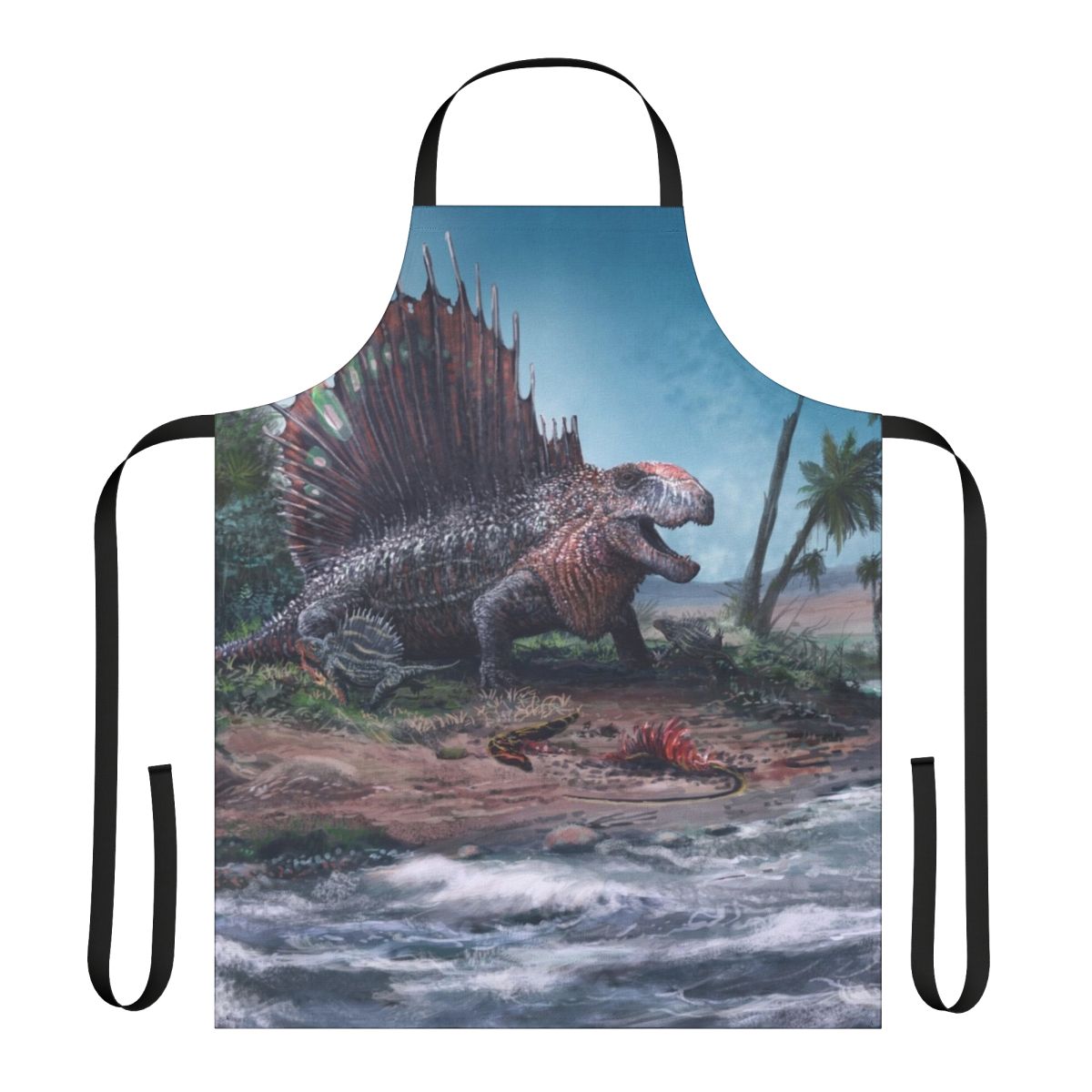 Dimetrodon-themed apron with a striking paleoart design