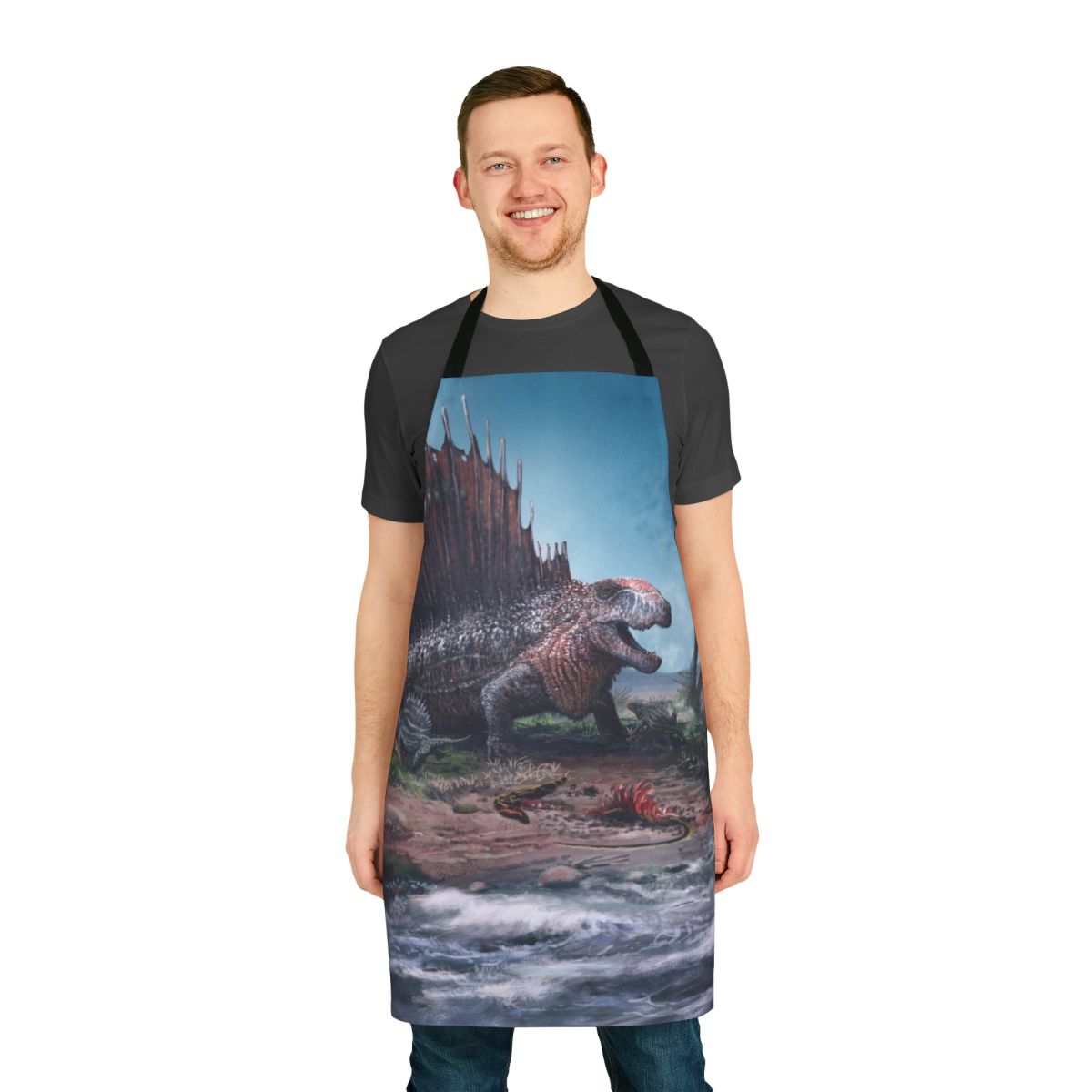 Dimetrodon-themed apron with a striking paleoart design