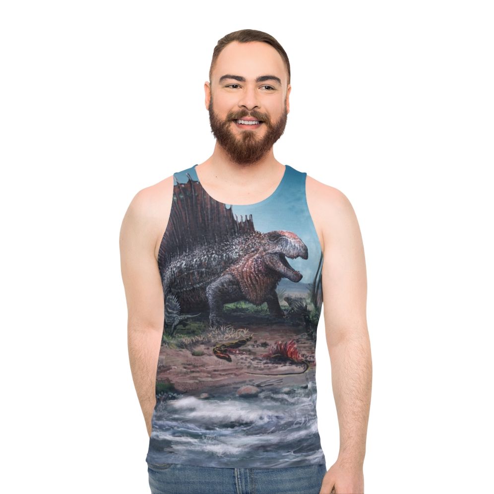 Dimetrodon unisex tank top with paleoart design
