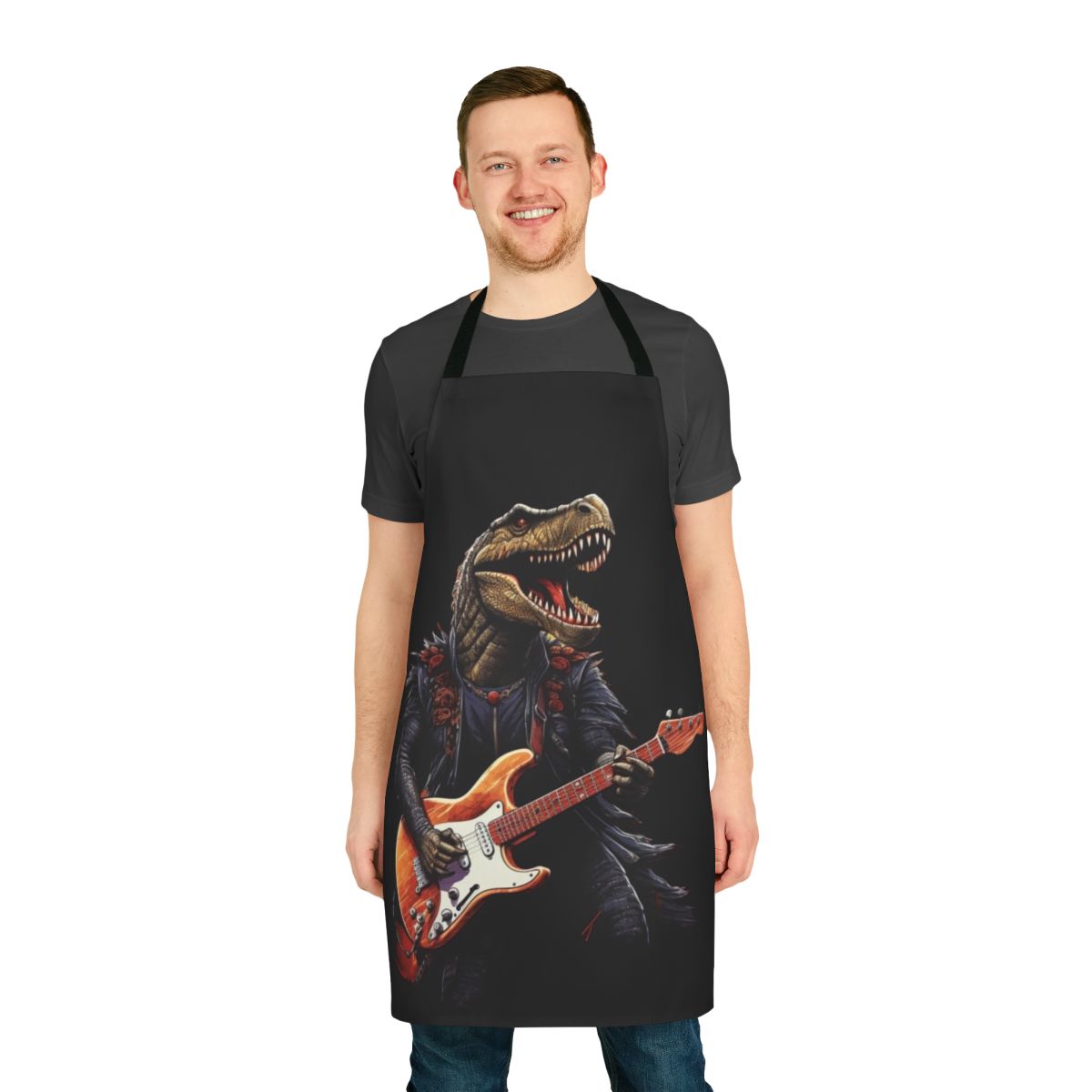 Illustration of a dinosaur playing an electric guitar