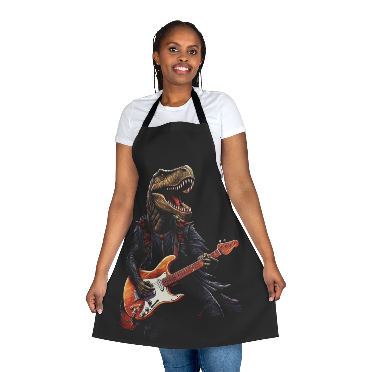 Illustration of a dinosaur playing an electric guitar