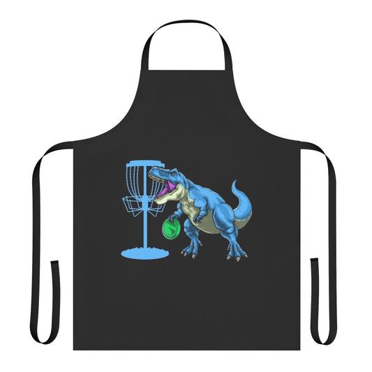 Dinosaur disc golf apron with a T-Rex playing disc golf