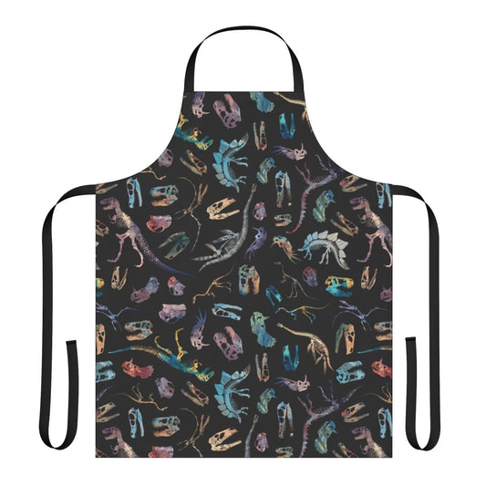 Dinosaur fossil silhouette pattern on a modern minimalist grey apron