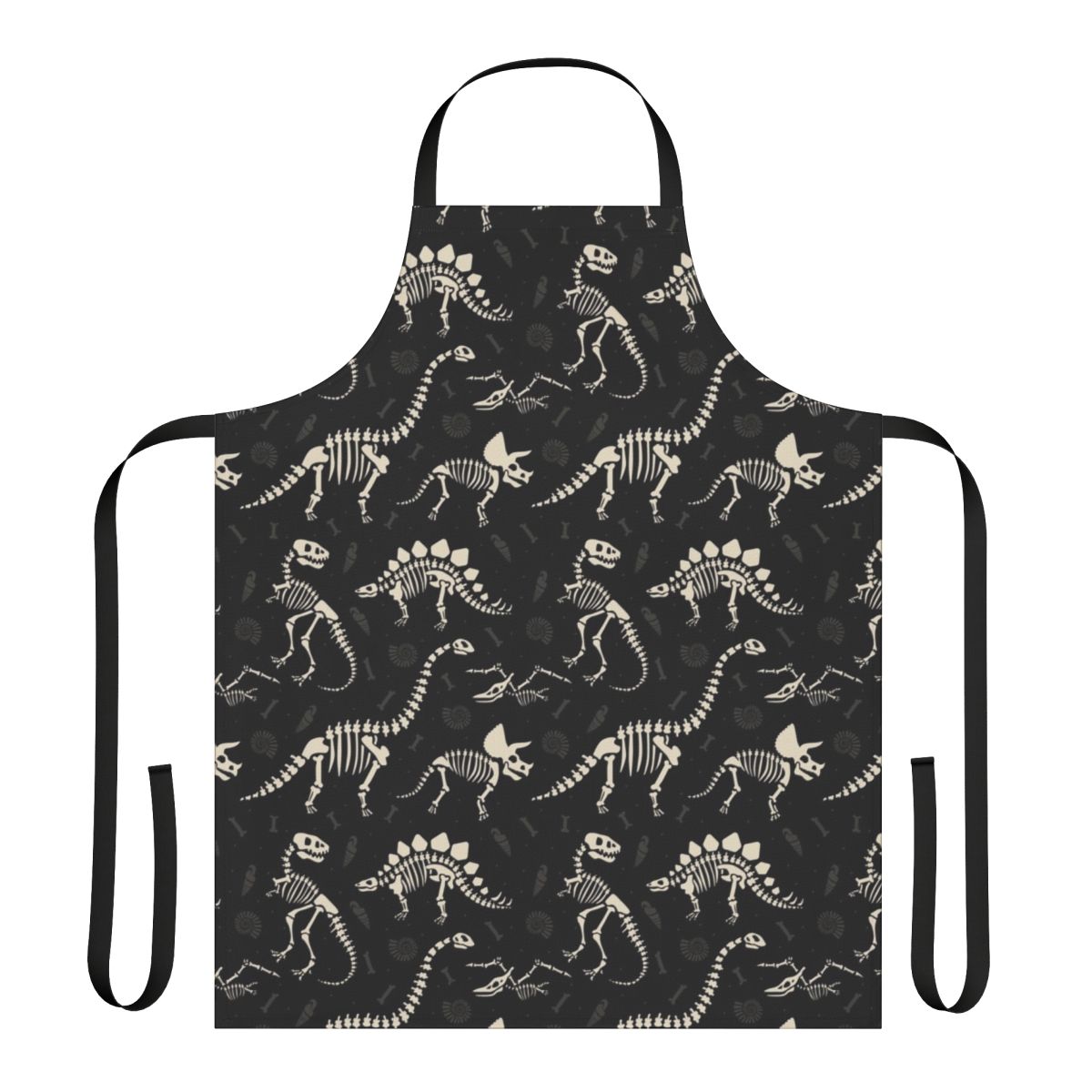 Dinosaur fossil and bone patterned black apron