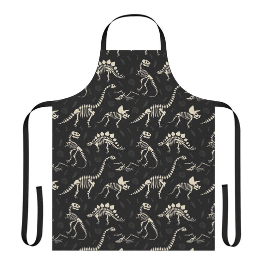 Dinosaur fossil and bone patterned black apron