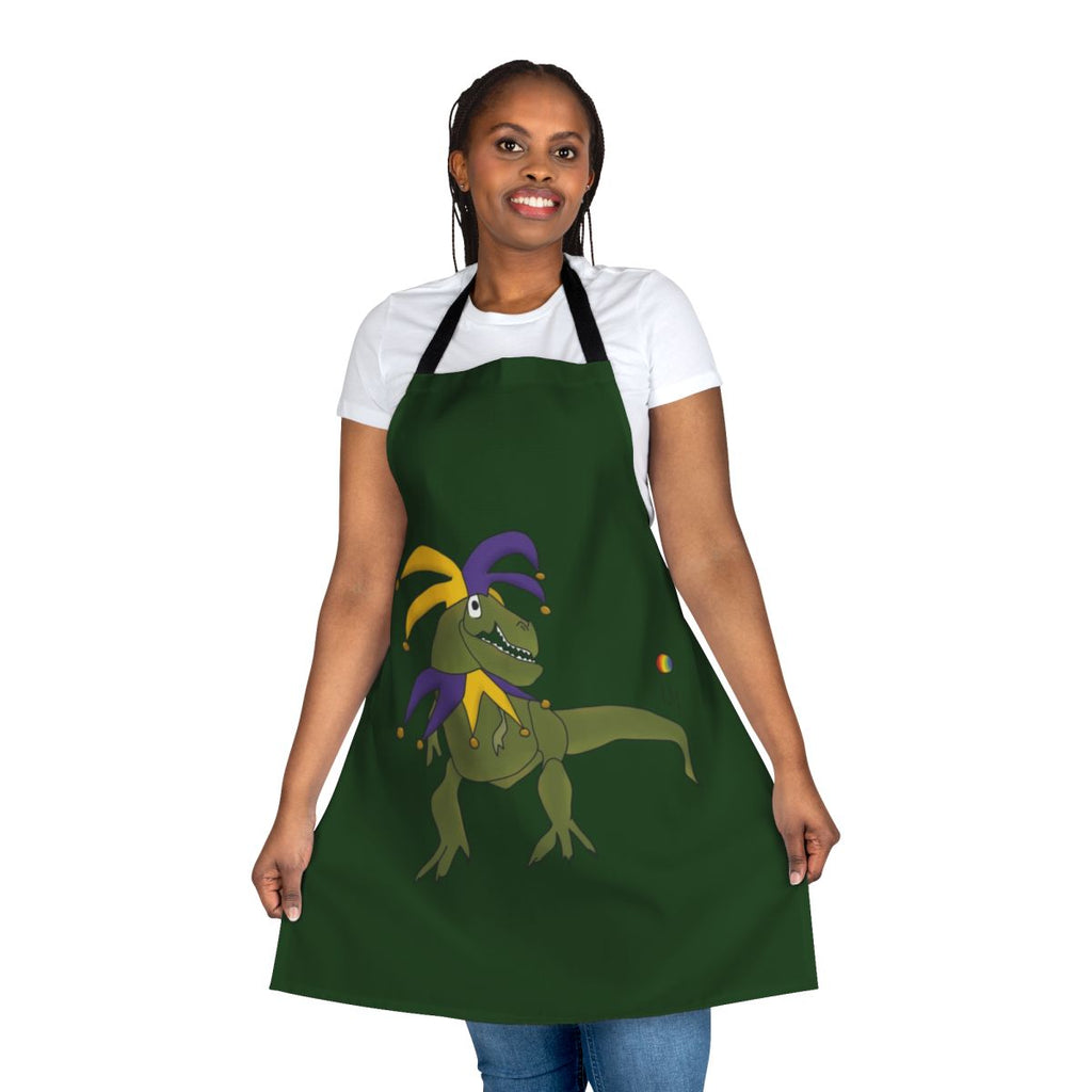T-Rex Jester Apron with Vibrant Colors and Playful Design