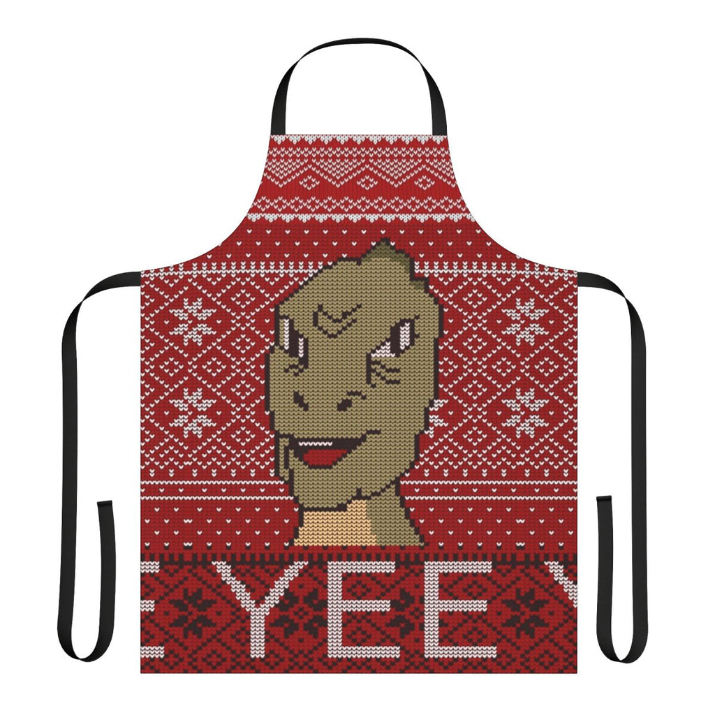 Dinosaur meme themed ugly Christmas sweater 2019 design printed on a holiday apron