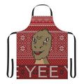 Dinosaur meme themed ugly Christmas sweater 2019 design printed on a holiday apron
