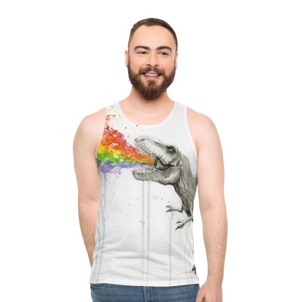 Dinosaur rainbow watercolor unisex tank top