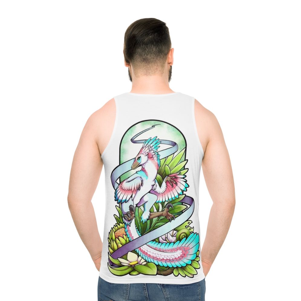 Dinosaur raptor unisex tank top with nature forest jungle design