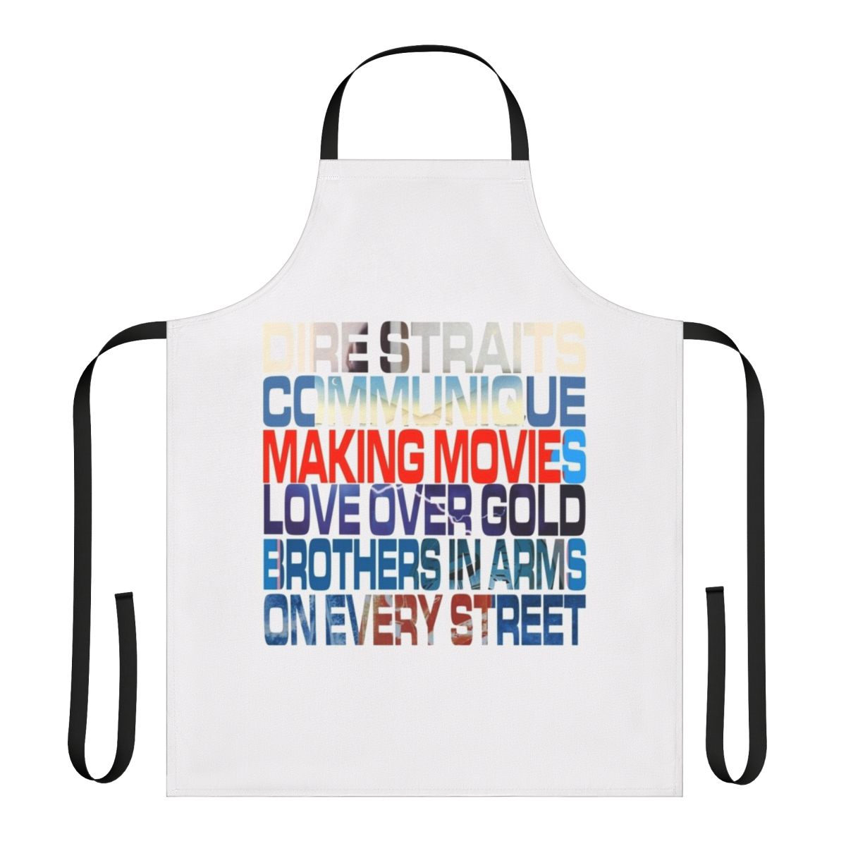 Apron featuring album artwork from Dire Straits' discography
