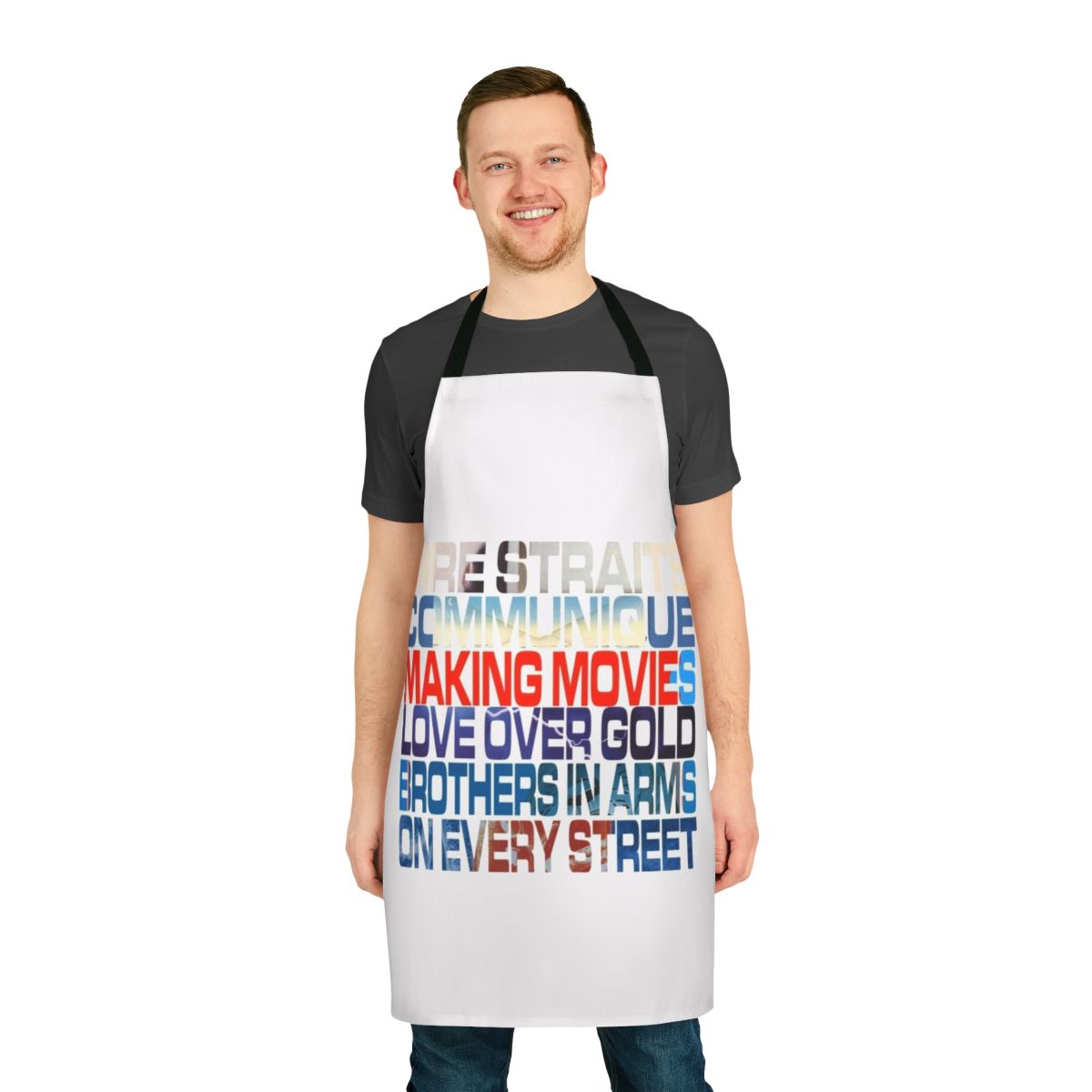 Apron featuring album artwork from Dire Straits' discography