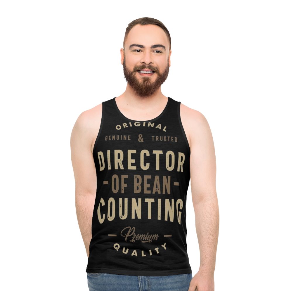 Director of bean counting unisex tank top
