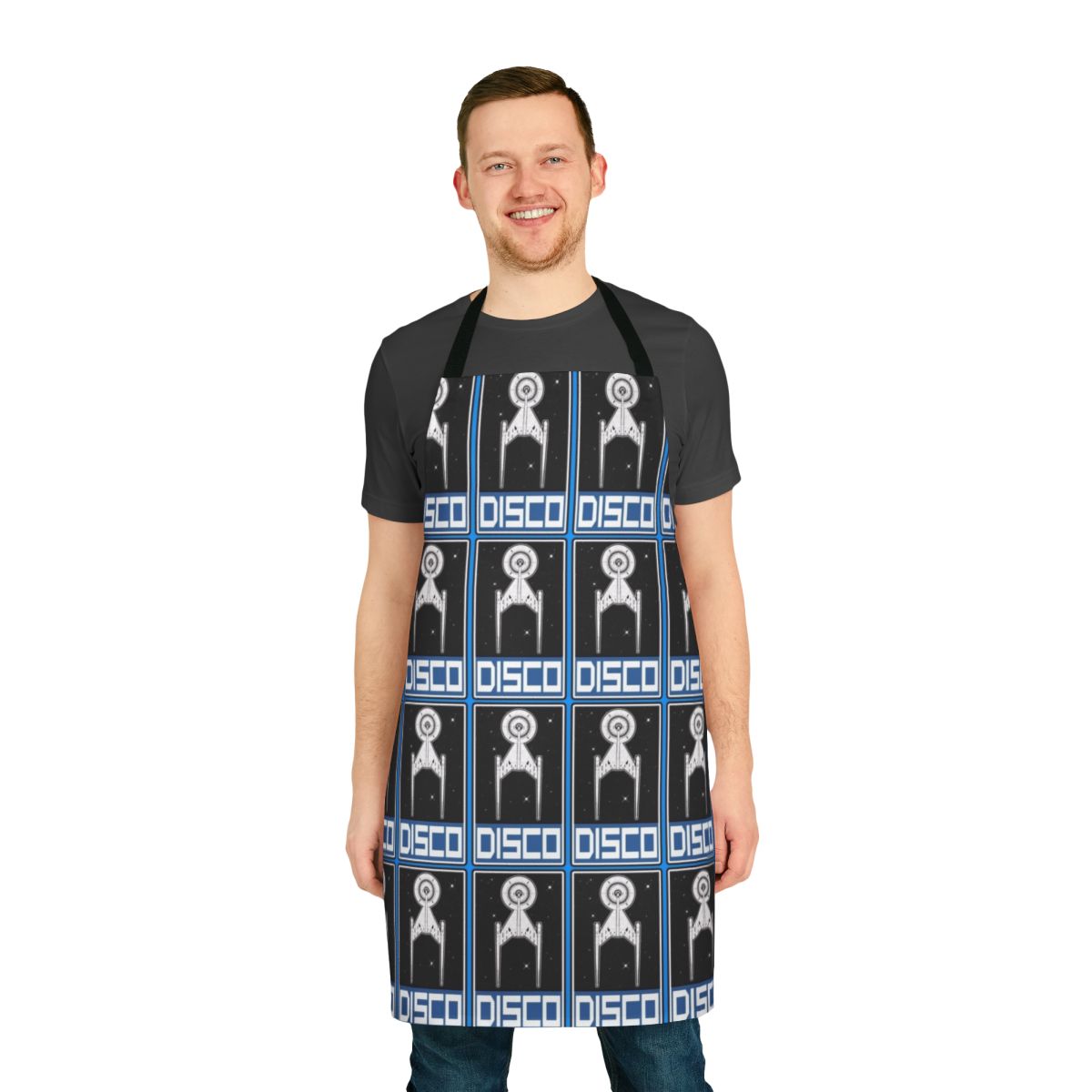 Disco blue apron with Star Trek design